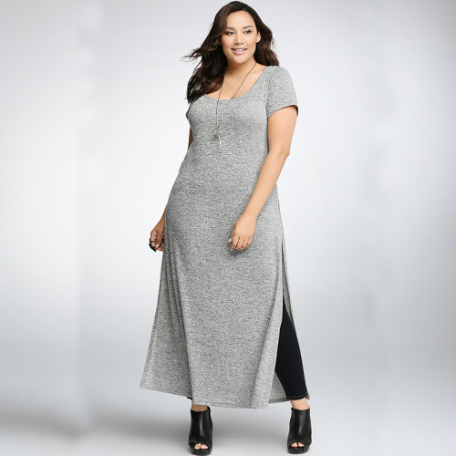 2015-New-Women-Dress-Plus-Size-Women-Clothing-Short-Sleeve-Gray-Long-T-Shirt-Dress-High