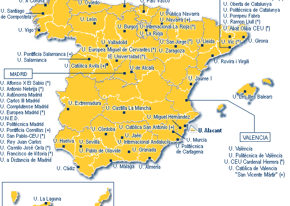 mapa universidades espanholas